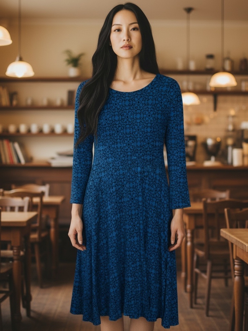 LOFT Blue Patterned Midi Dress